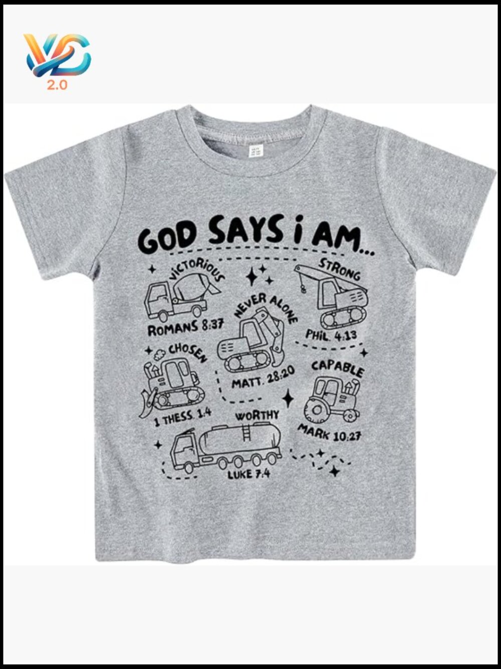 Kids Toddler Boy Construction Bible Verse T-Shirt God Says I Am Excavator Truck